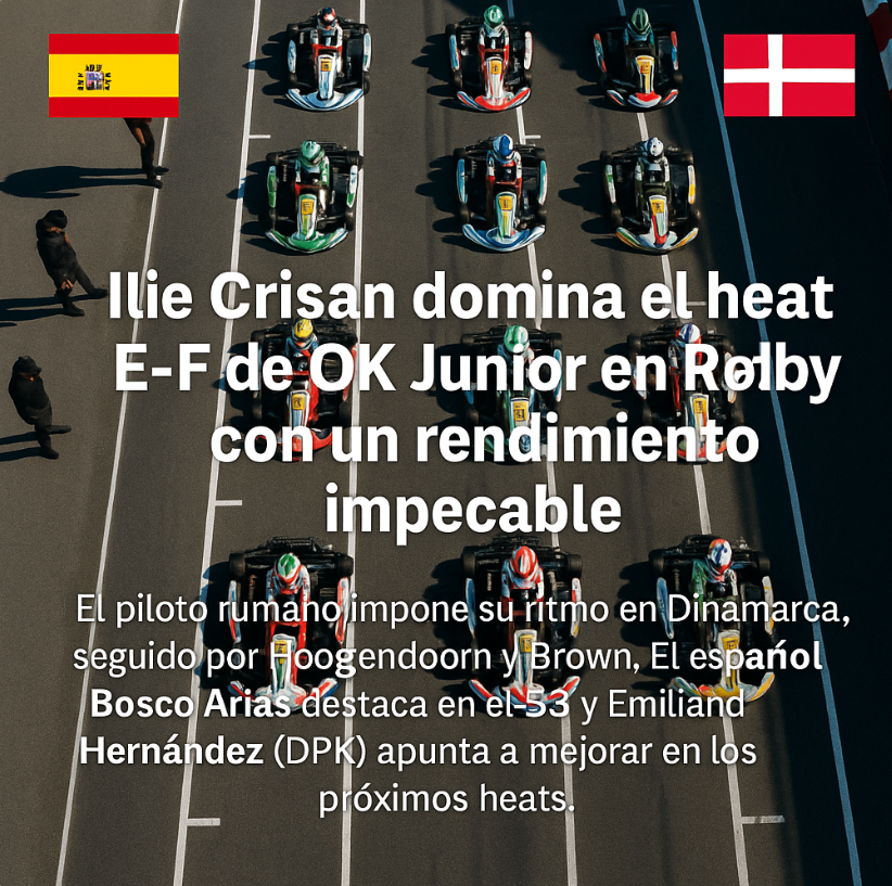 Ilie Crisan domina el heat E-F de OK Junior en Rødby con un rendimiento impecableEl piloto rumano impone su ritmo en Dinamarca, seguido por Hoogendoorn y Brown. El español Bosco Arias destaca en el S3 y Emiliano Hernández (DPK) apunta a mejorar en los próximos heats.