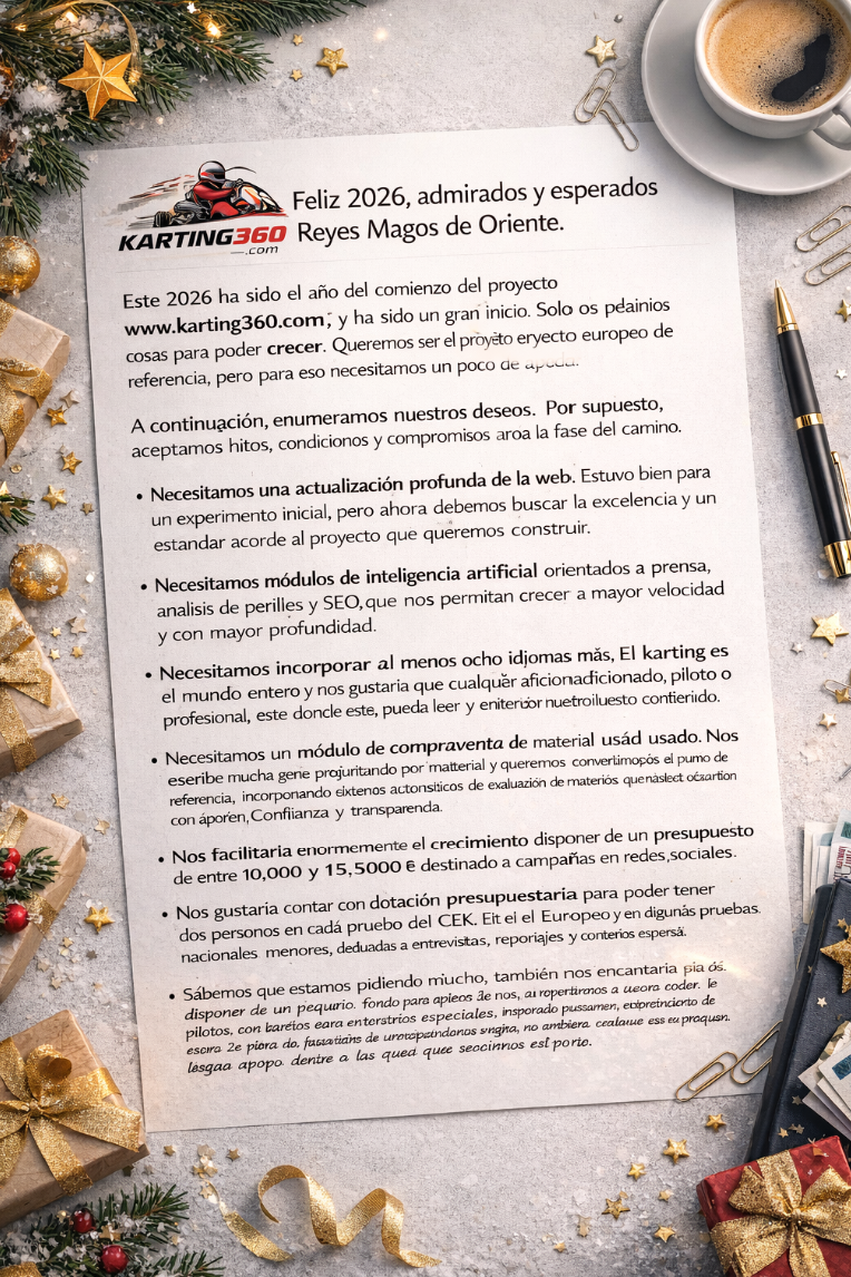 La carta a los reyes magos de KARTING360       Feliz 2026, admirados y esperados Reyes Magos de Oriente